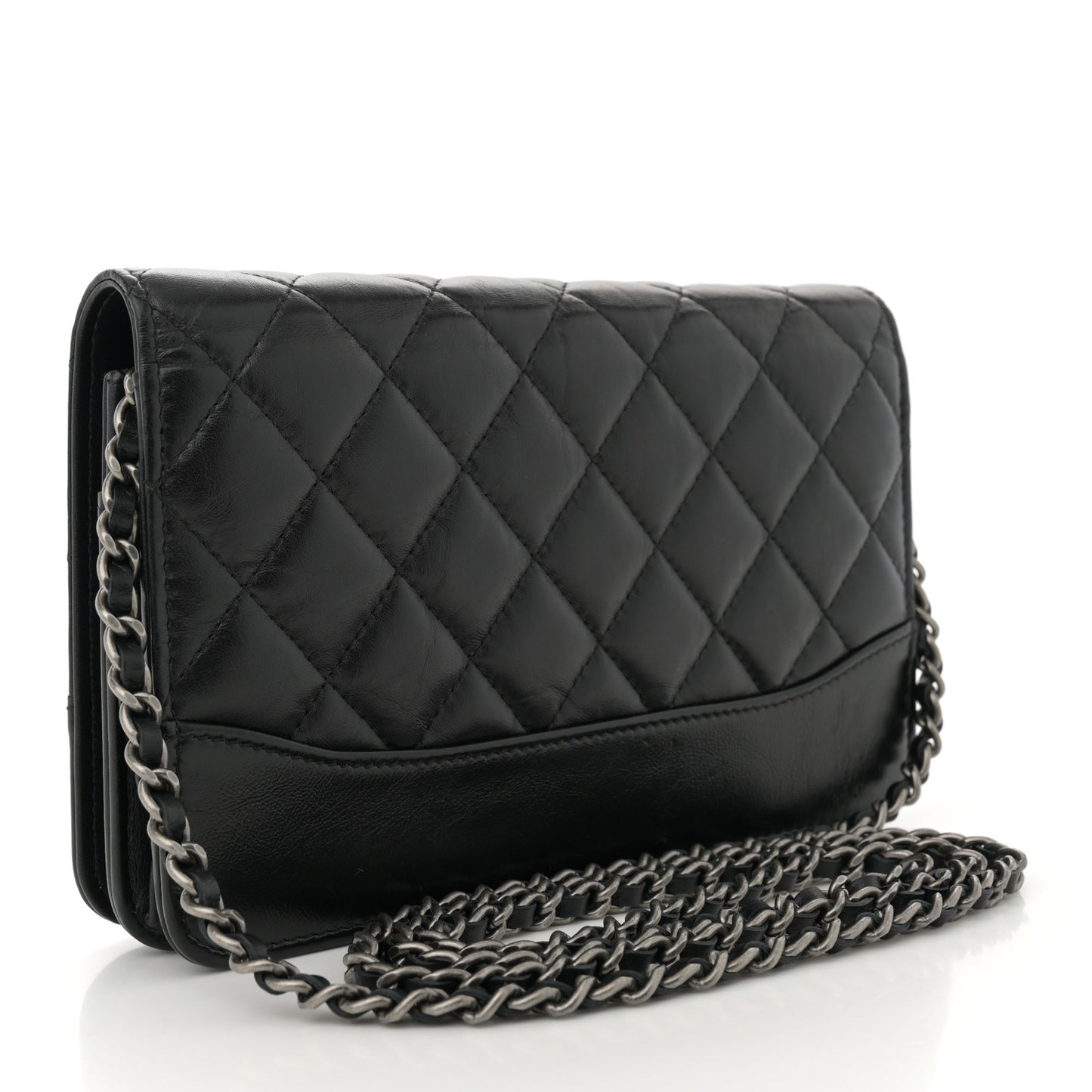 Aged Calfskin Quilted Gabrielle Wallet On Chain WOC Black