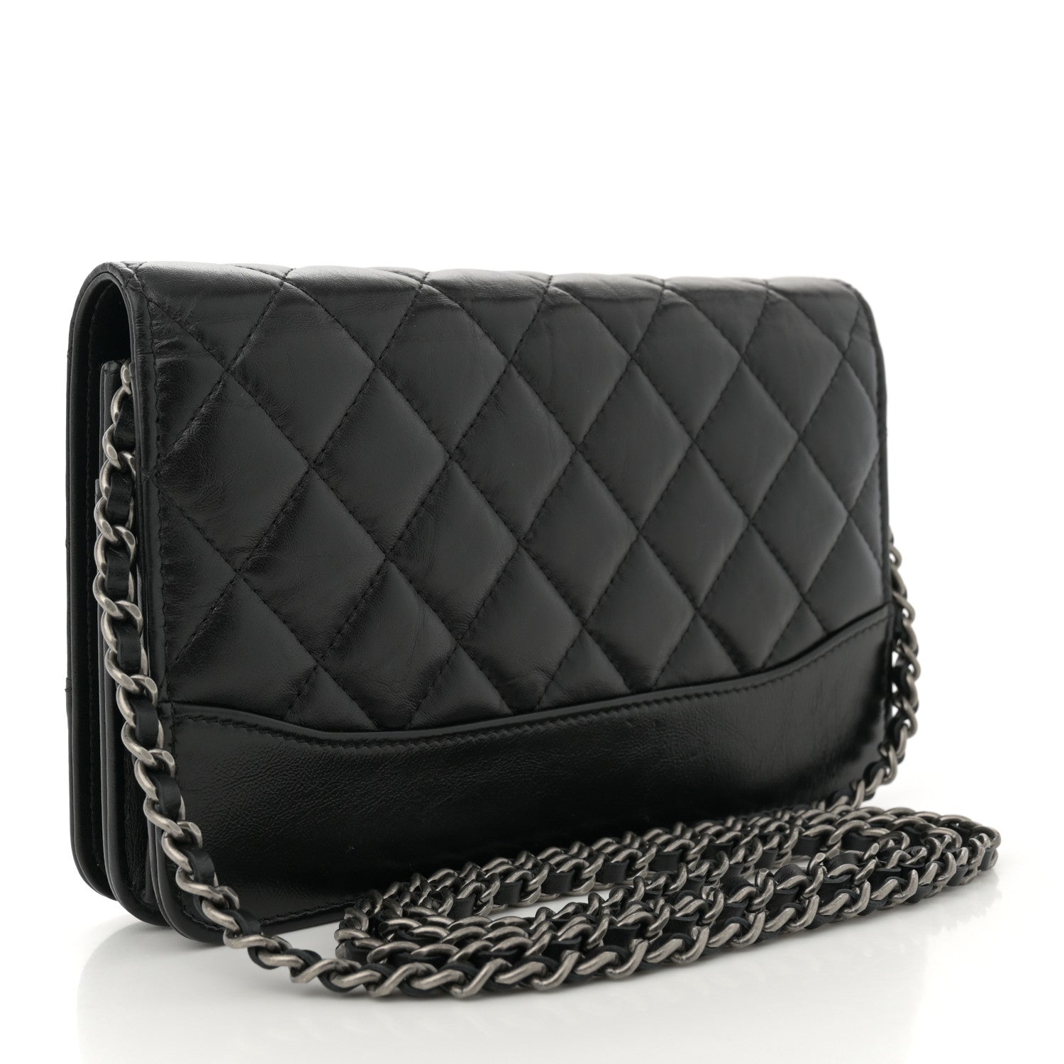 Chanel Aged Calfskin Quilted Gabrielle Wallet On Chain WOC Black 3 of 12