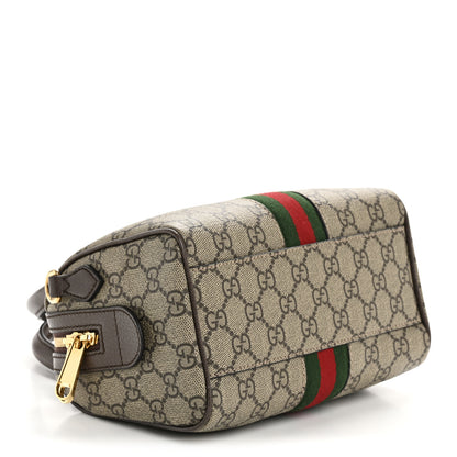 Gucci GG Supreme Monogram Textured Dollar Calfskin Web Mini Ophidia Top Handle Bag Beige Dark Brown 4 of 13