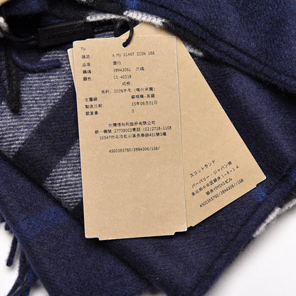 Burberry Cashmere Giant Check Fringe Scarf Blue 5 of 6