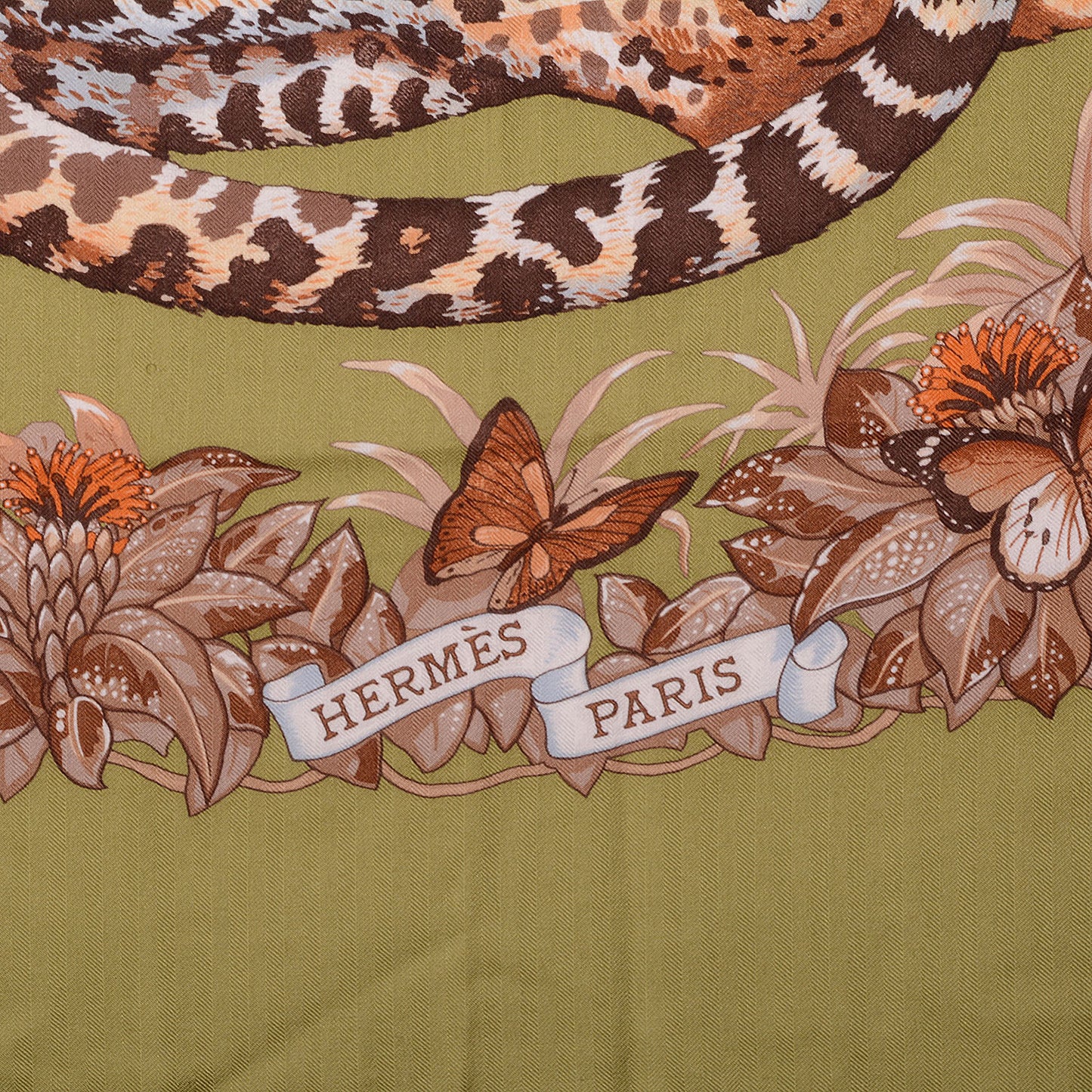 Cashmere Silk Jungle Love Scarf Green 140