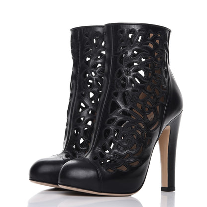 Valentino Garavani Lambskin Laser Cut Ankle Boots 37 Black 3 of 9