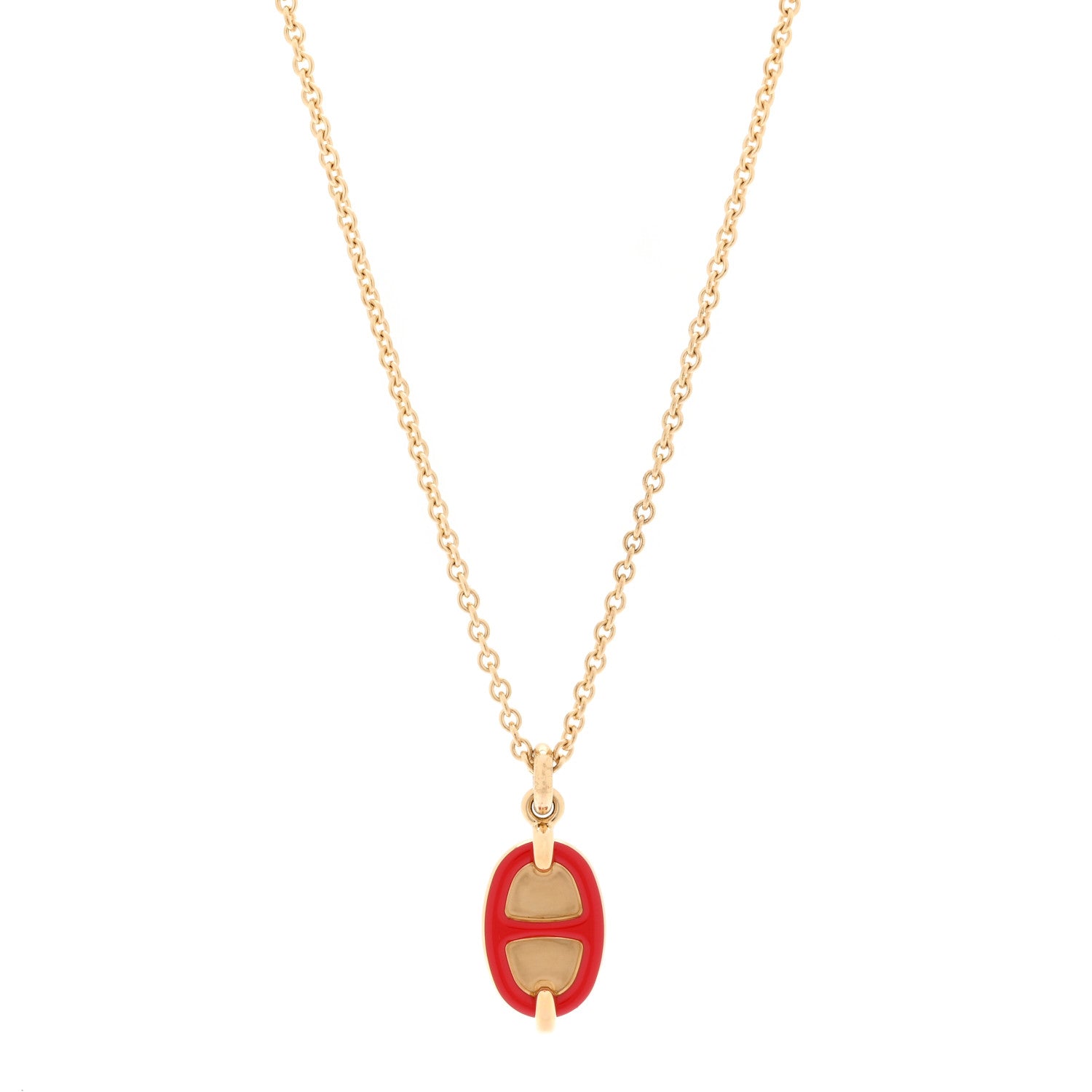 Hermes Metal Enamel Mini Maillon Pendant Necklace Rouge Vif 1 of 6