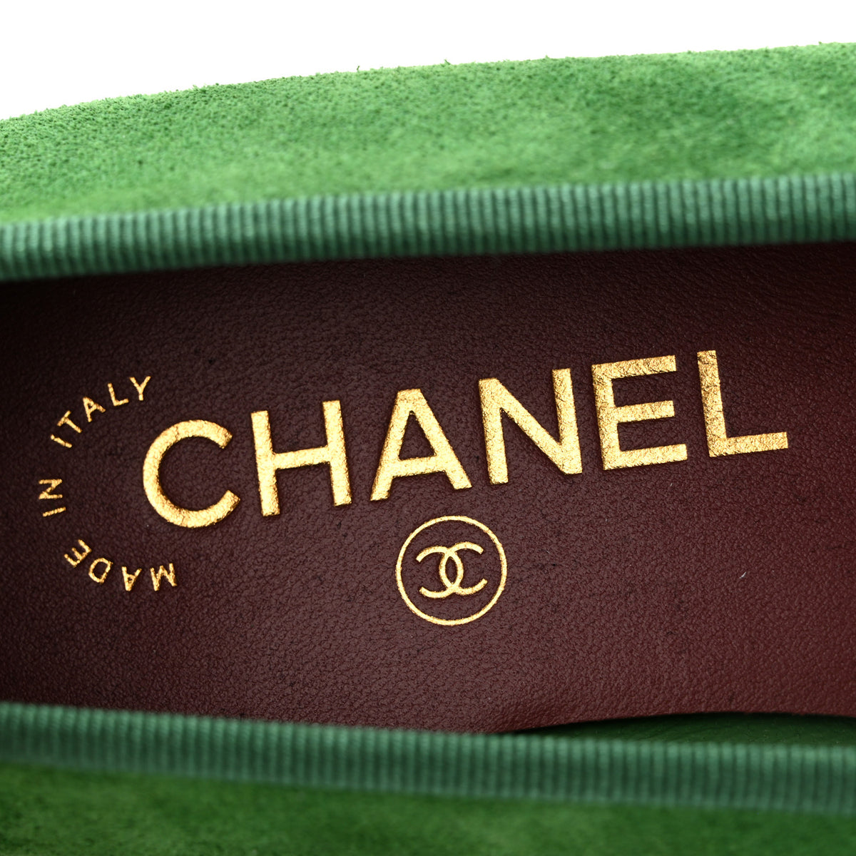 Chanel Suede Patent Cap Toe CC Ballerina Flats 36 Green 7 of 11