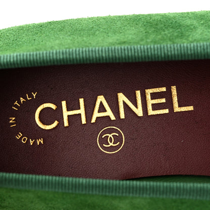Chanel Suede Patent Cap Toe CC Ballerina Flats 36 Green 7 of 11