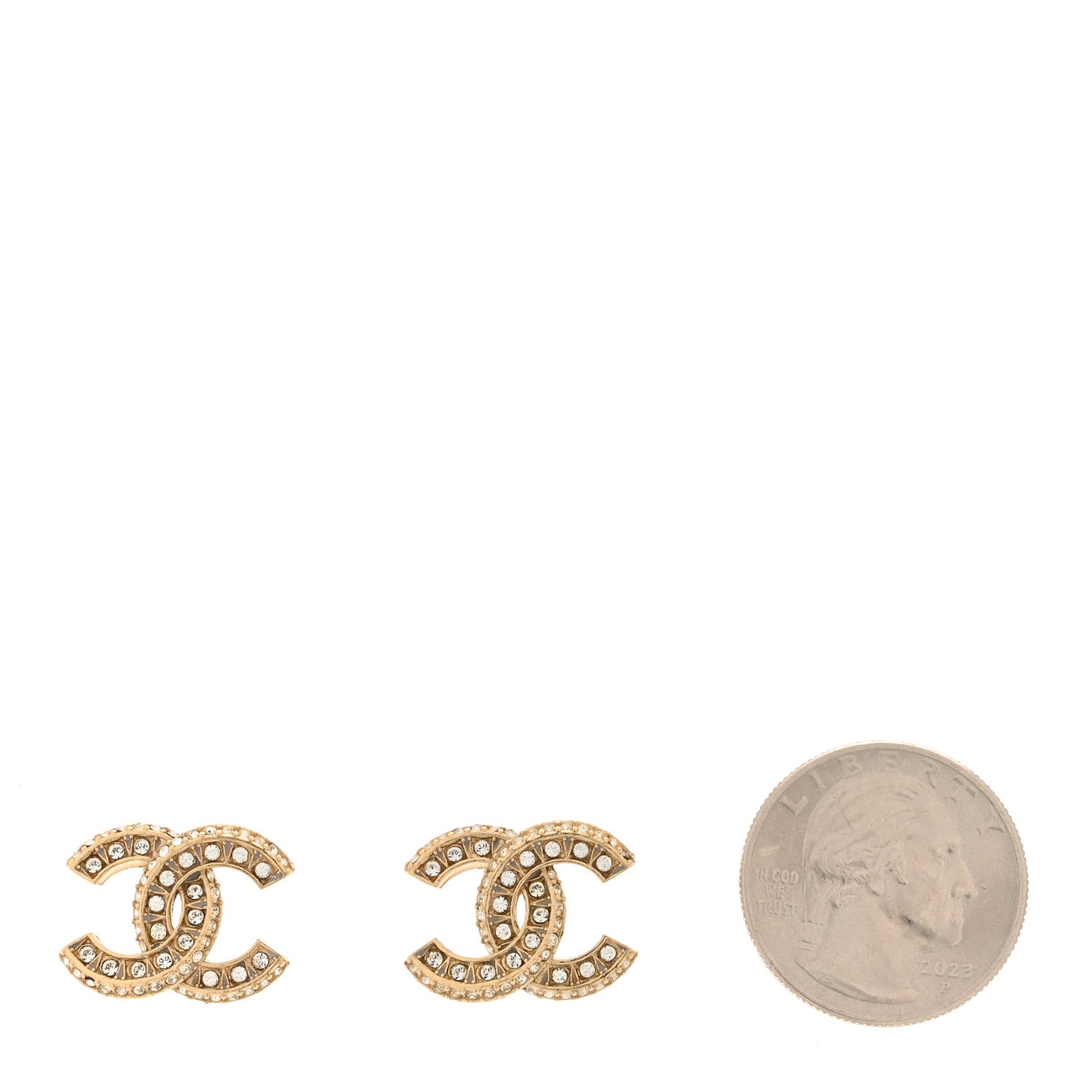 Chanel Crystal Timeless CC Earrings Light Gold 2 of 5