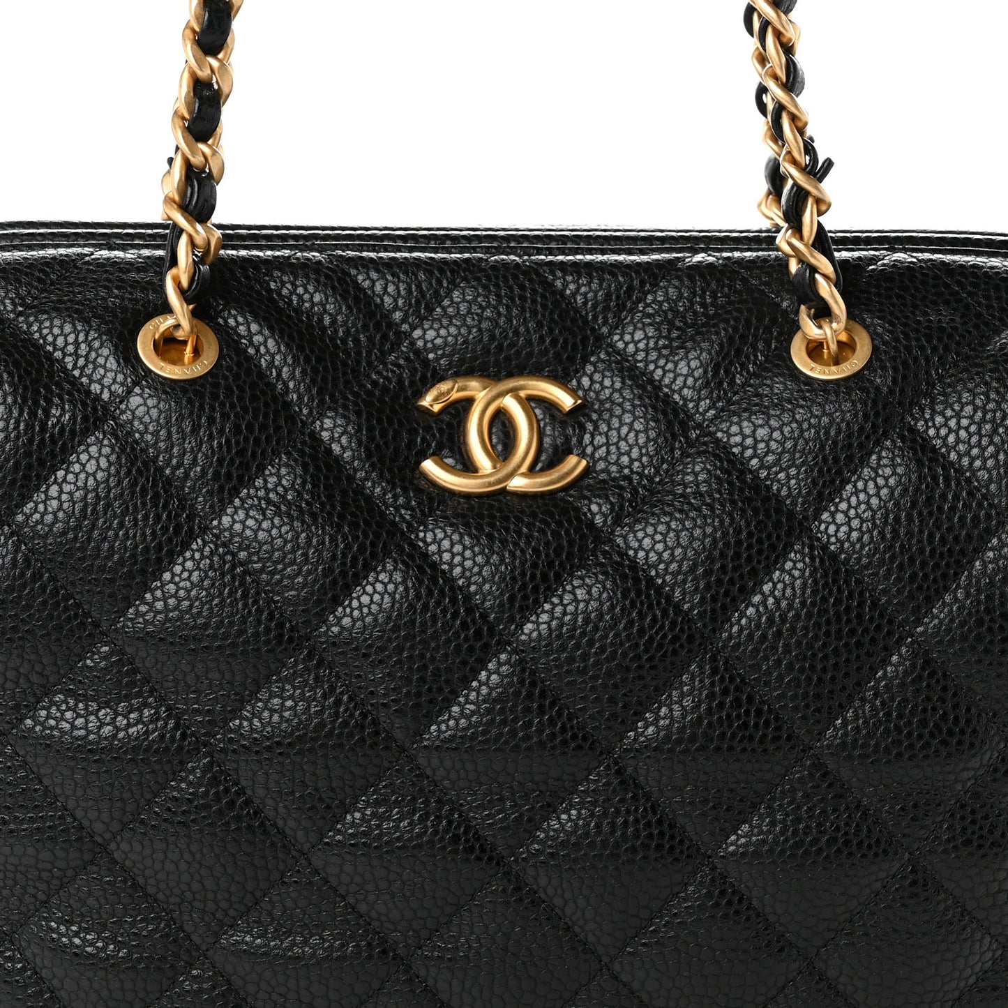 Shiny Caviar Quilted Large Bowling Bag Black