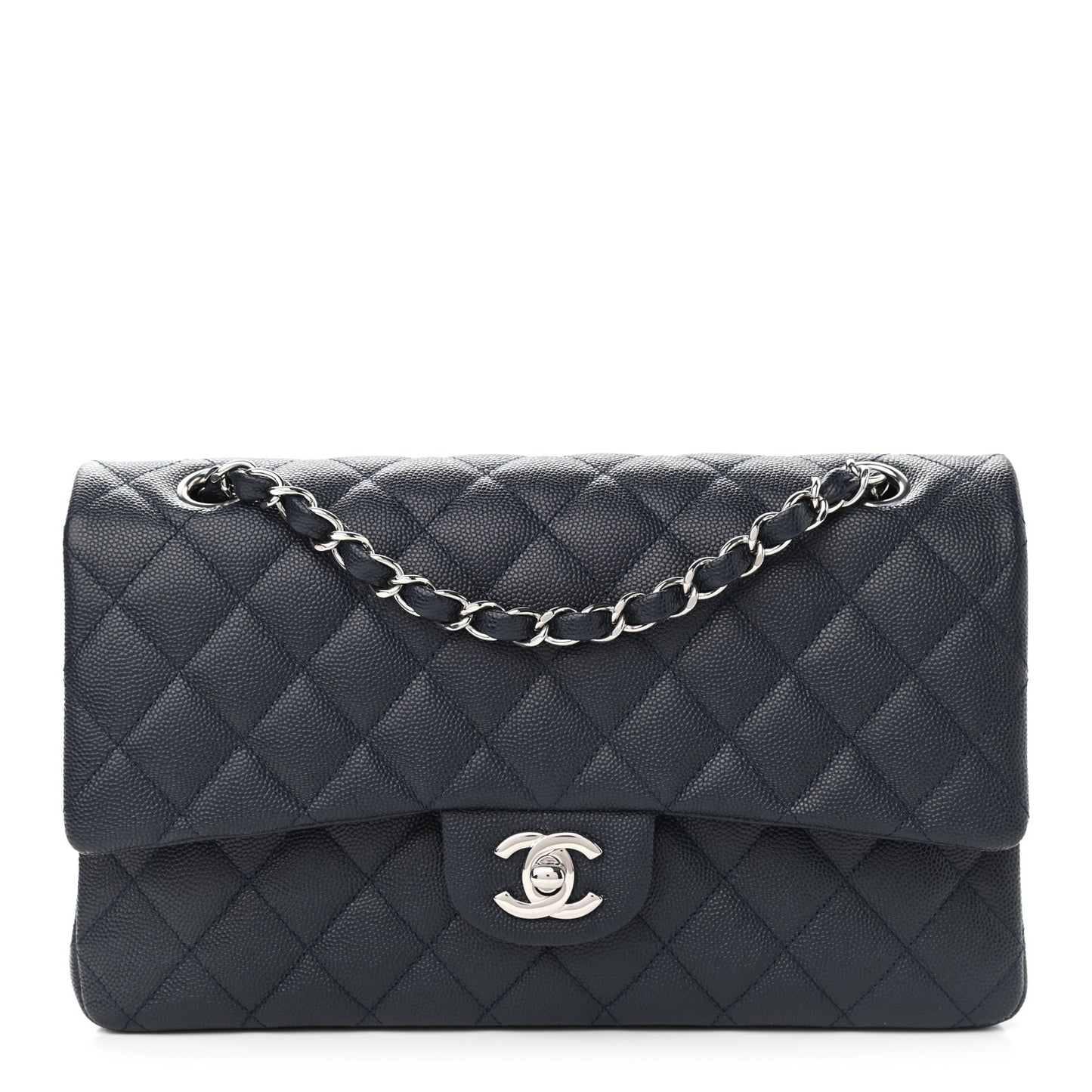 Caviar Quilted Medium Double Flap Navy
