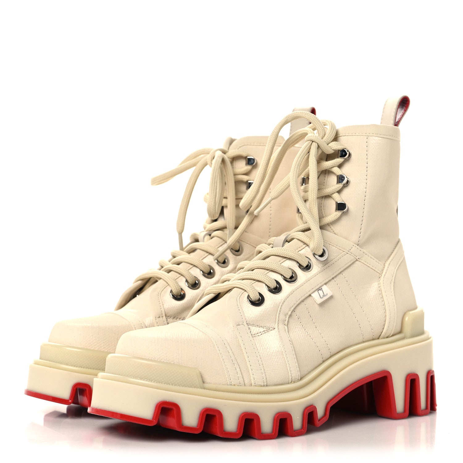 Christian Louboutin Toile Enduite Calfskin Womens Panaroot Dune Donna Flat Boots 36.5 Natural 4 of 10
