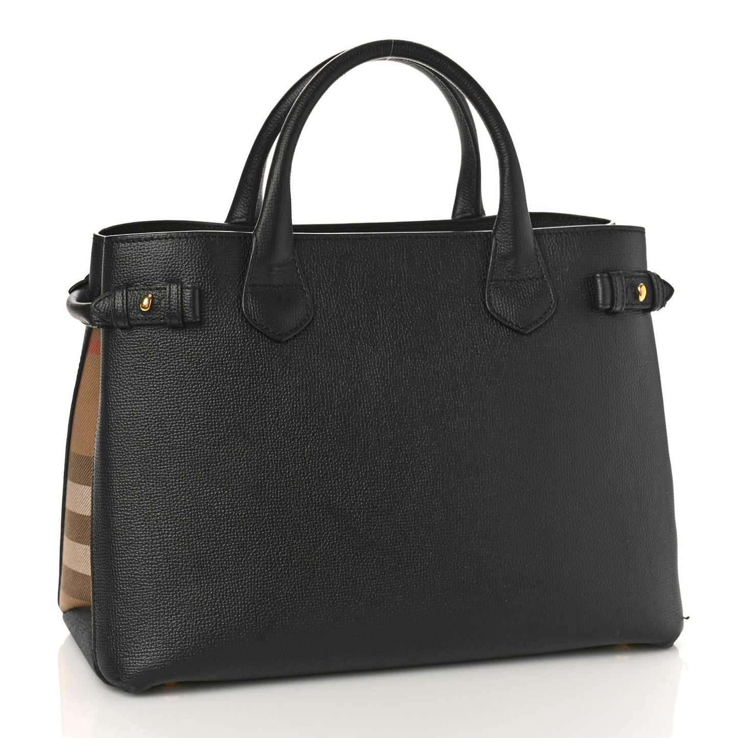 Grainy Calfskin House Check Medium Banner Tote Black