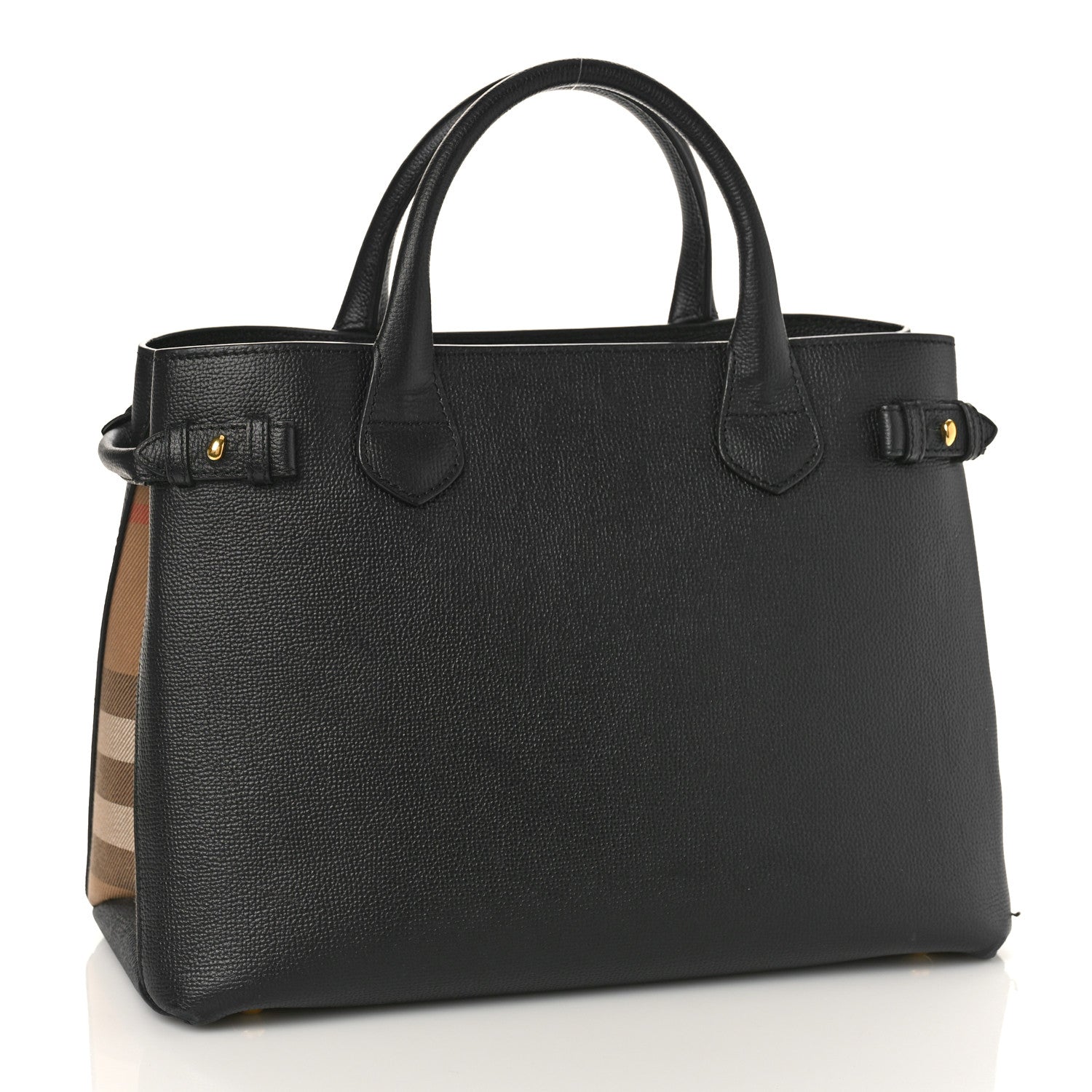 Burberry Grainy Calfskin House Check Medium Banner Tote Black 3 of 9
