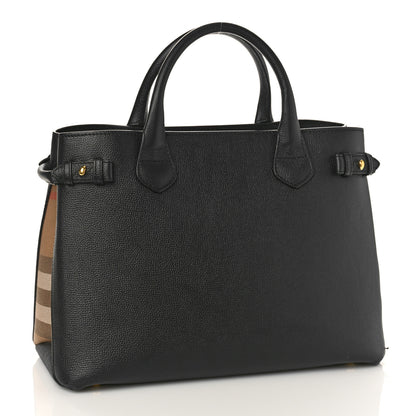Burberry Grainy Calfskin House Check Medium Banner Tote Black 3 of 9
