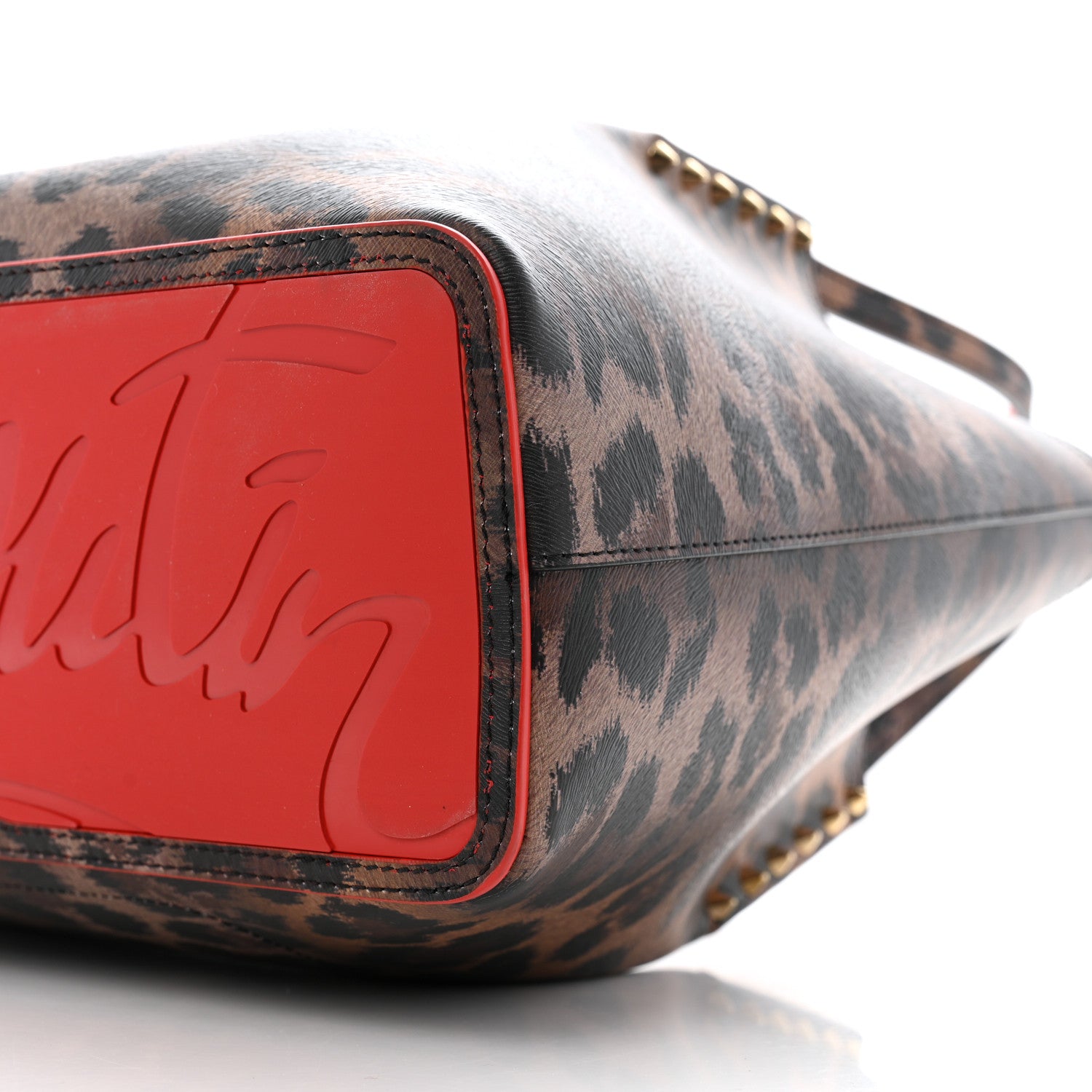 Christian Louboutin Calfskin Empire Leopard Print Spiked Small Cabarock Shopper Tote Brown 9 of 11
