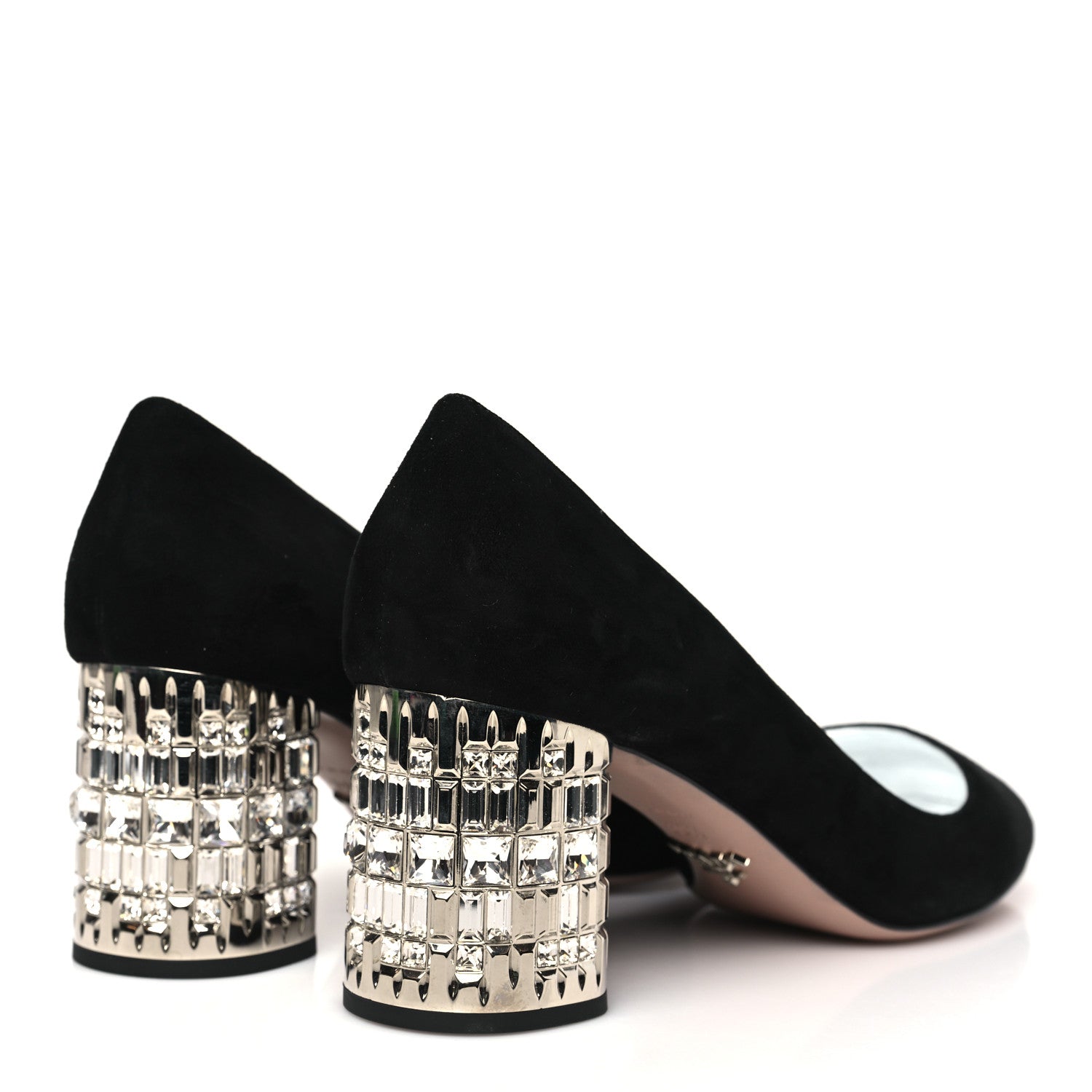 Prada Suede Crystal Block Heel Pump 39.5 Black 5 of 9