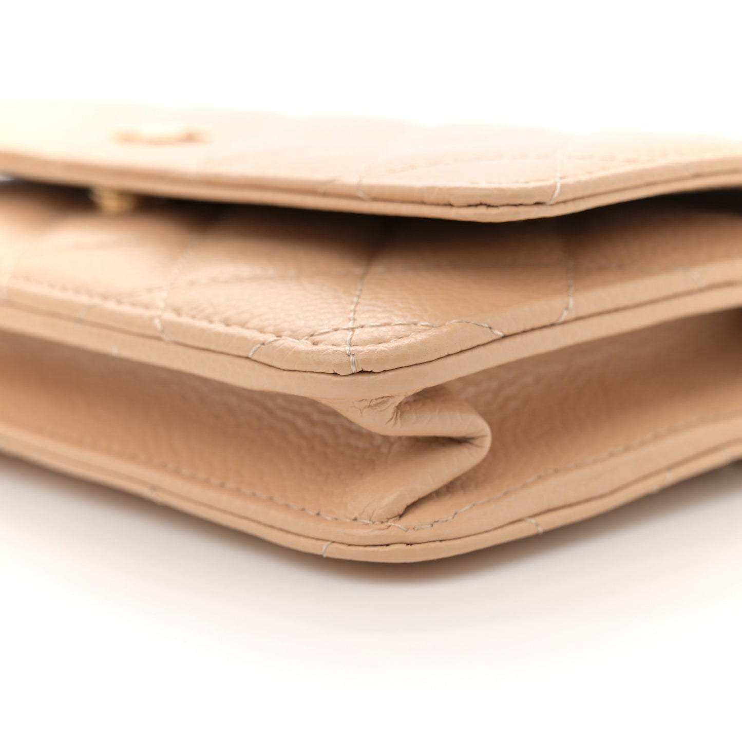 Caviar Quilted Wallet on Chain WOC Beige