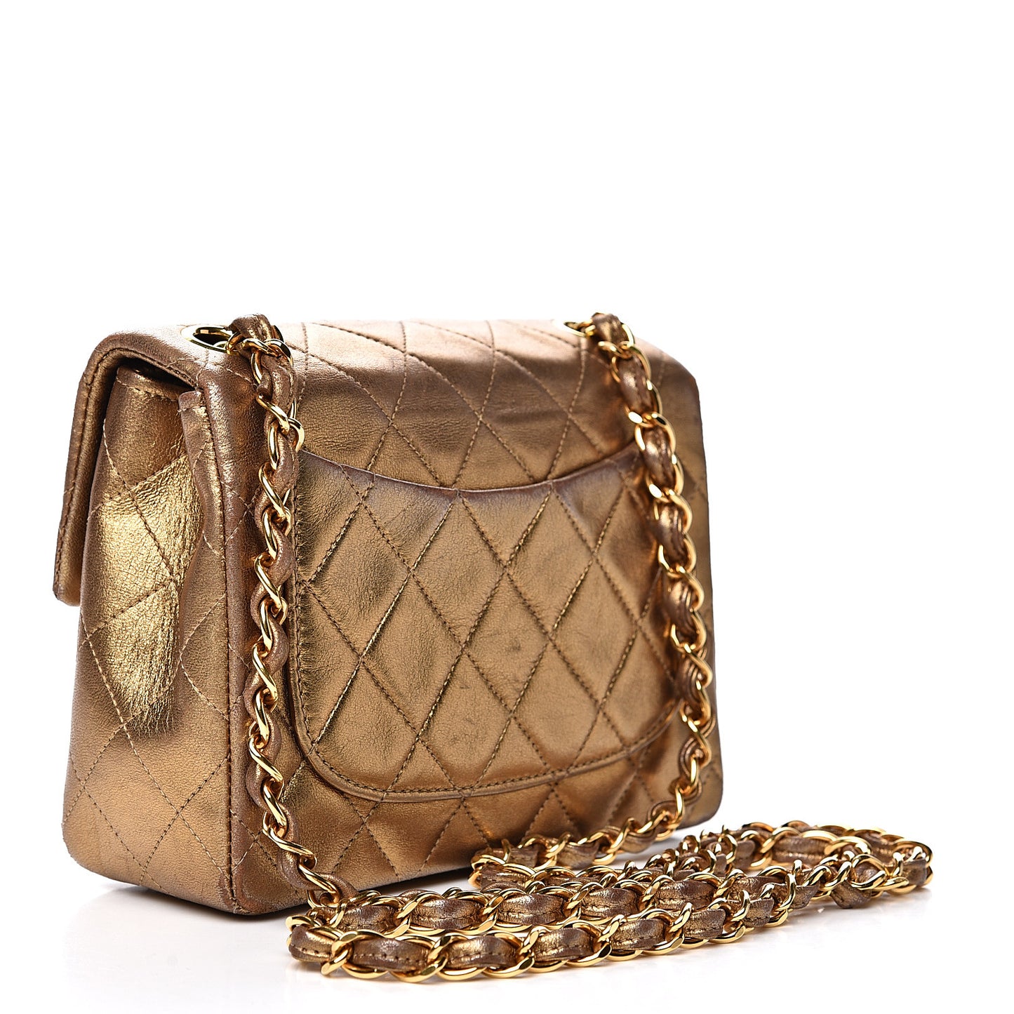 Metallic Lambskin Quilted Mini Square Flap Gold