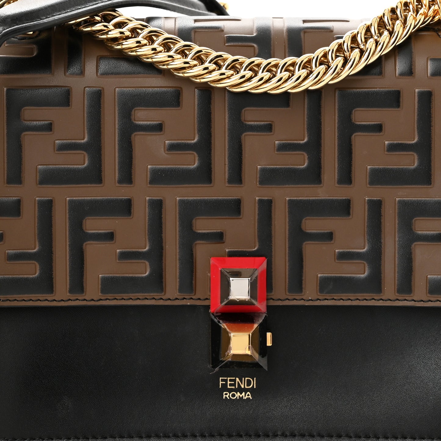 Vitello Liberty Bi-Color FF 1974 Embossed Small Kan I Shoulder Bag Black Maya