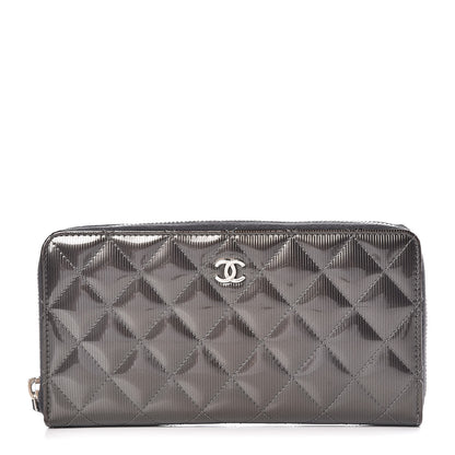 Chanel Striated Patent Zip Around Wallet Dark Grey 1 of 8