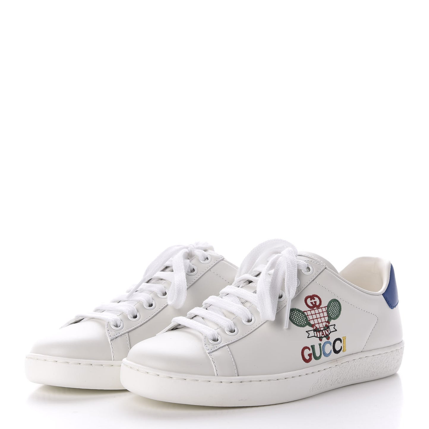 Calfskin Miro Soft Tennis Embroidered Womens Ace Sneakers 35 White Rio Blue