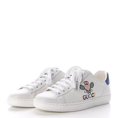 Gucci Calfskin Miro Soft Tennis Embroidered Womens Ace Sneakers 35 White Rio Blue 2 of 8