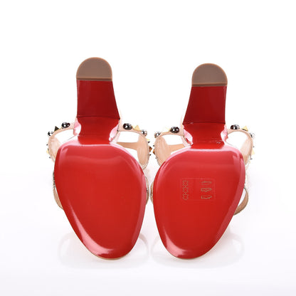 Christian Louboutin Studded Lame Metallic Patent Kaleitop 85 T-Strap Sandals 38 Doudou 5 of 8