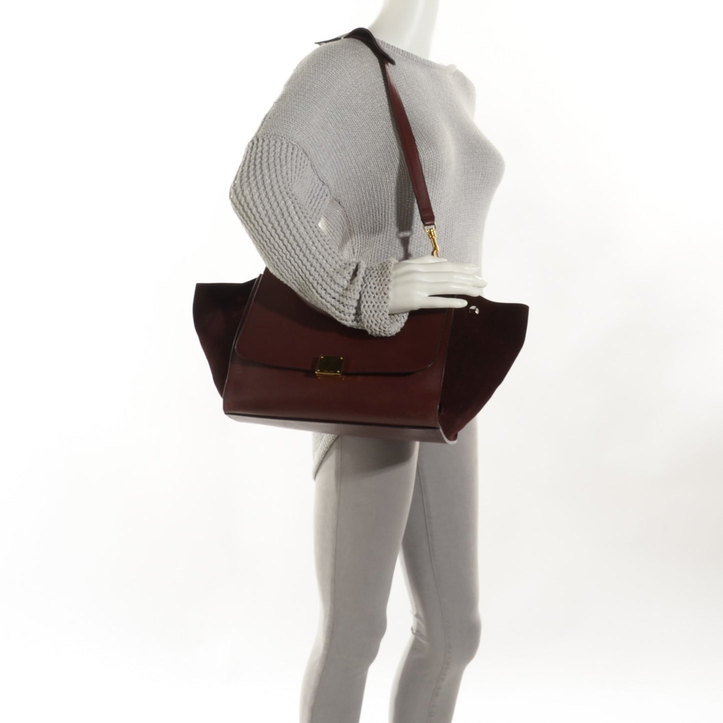 Smooth Calfskin Suede Medium Trapeze Burgundy