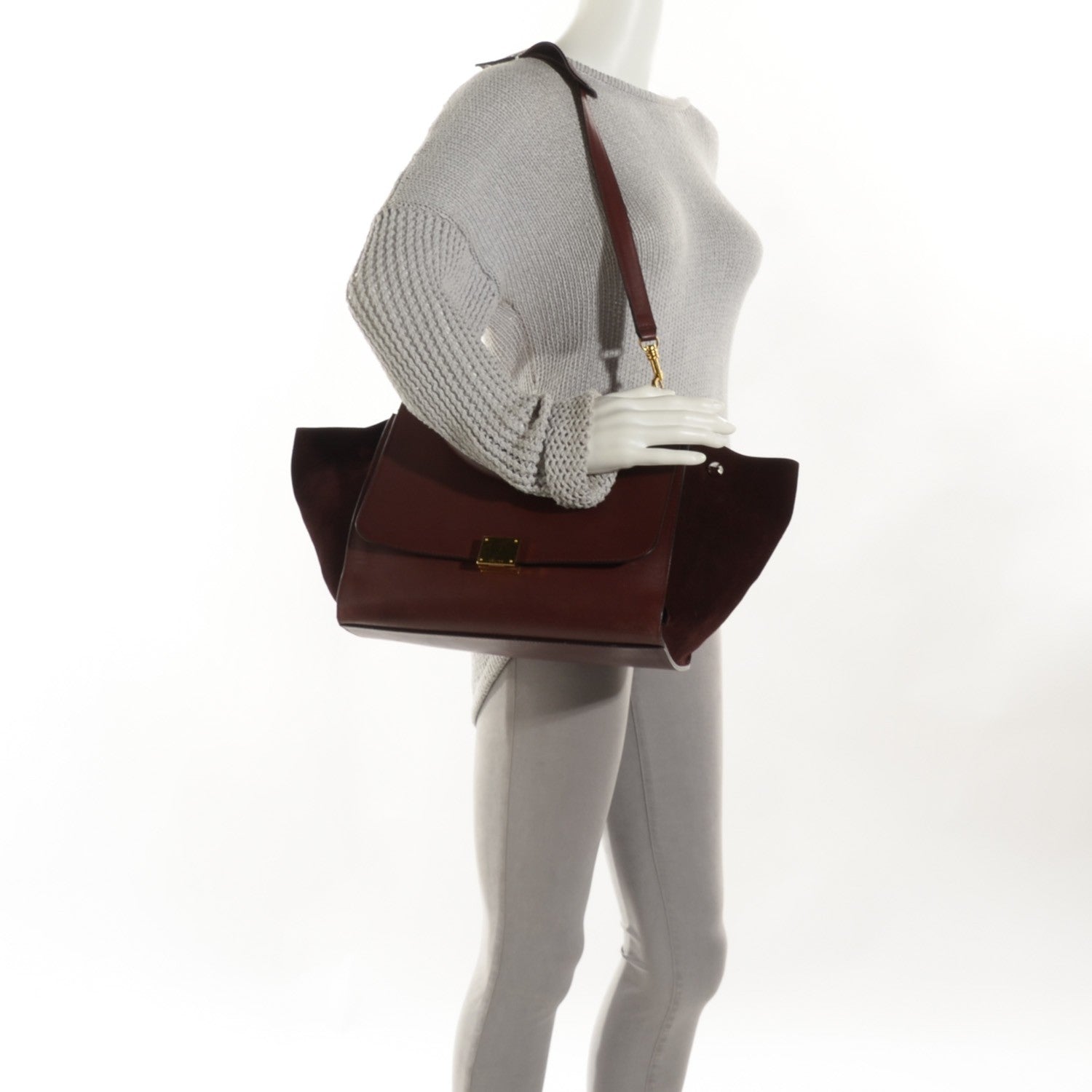 Celine Smooth Calfskin Suede Medium Trapeze Burgundy 4 of 11