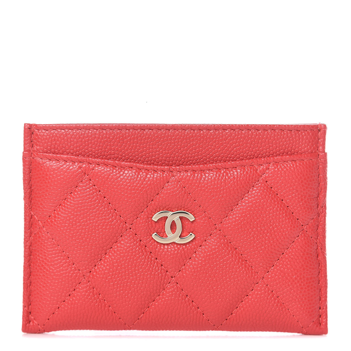 Iridescent Caviar Quilted Card Holder Red