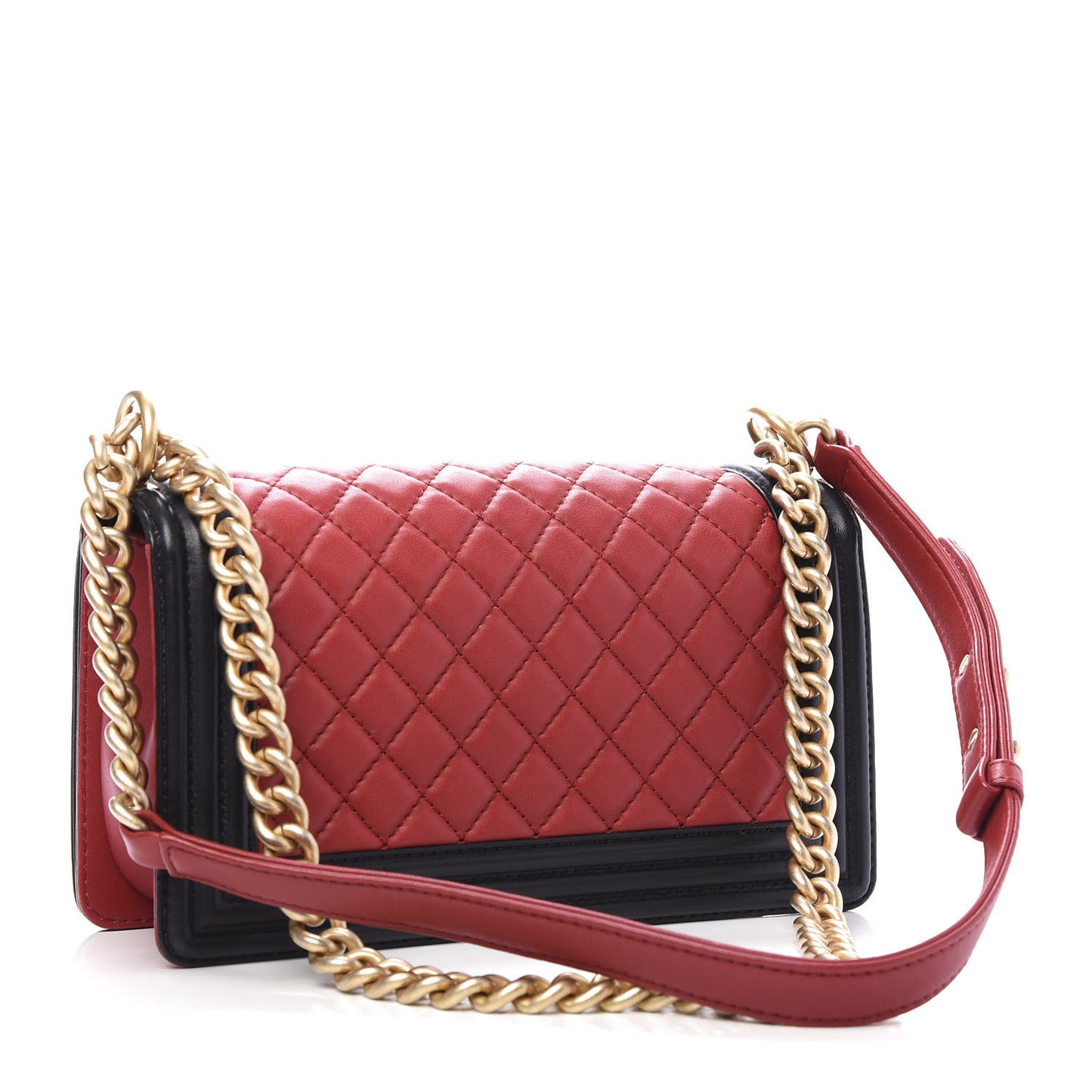 Lambskin Quilted Medium Boy Flap Red Black