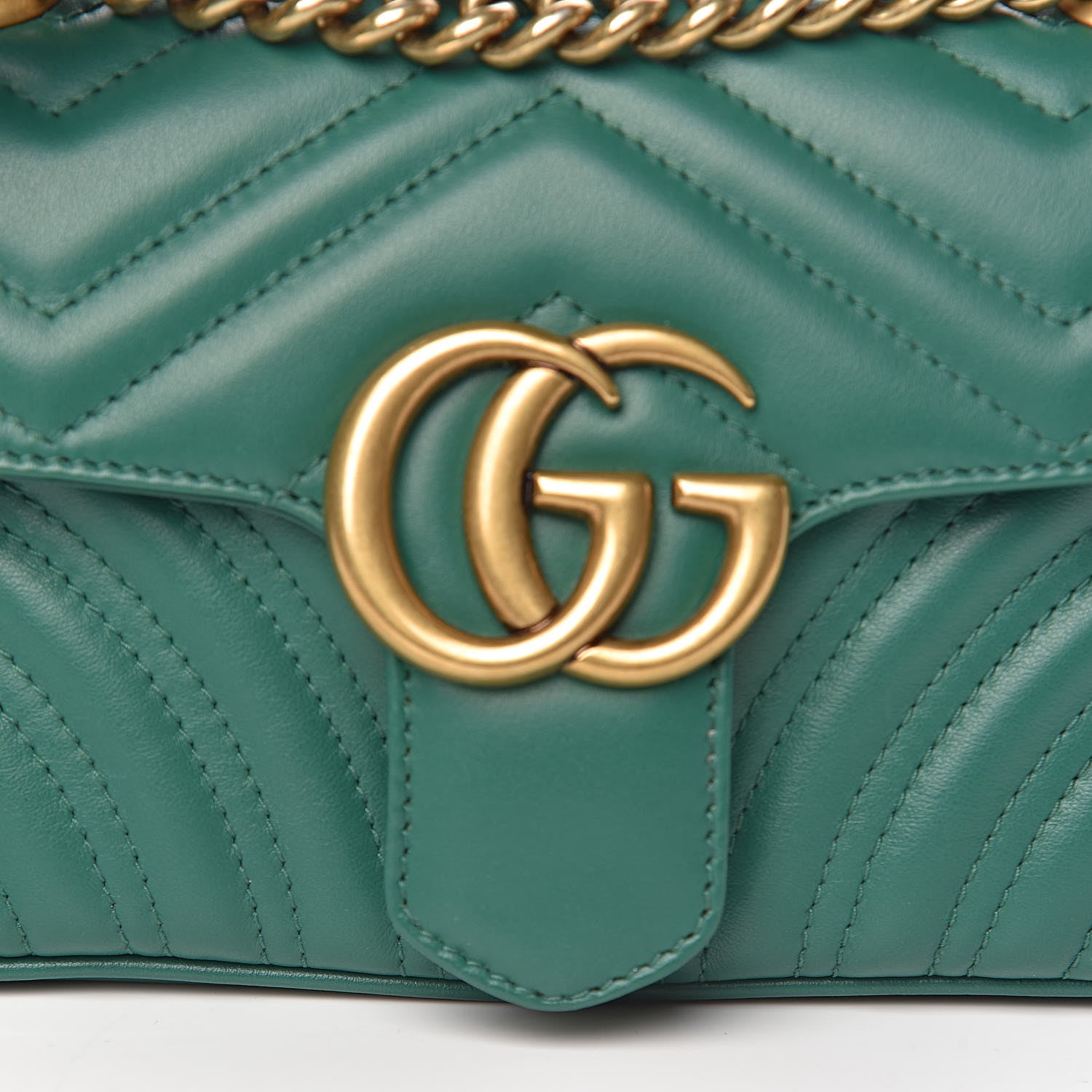 Gucci Calfskin Matelasse Mini GG Marmont Shoulder Bag Emerald Green 6 of 10