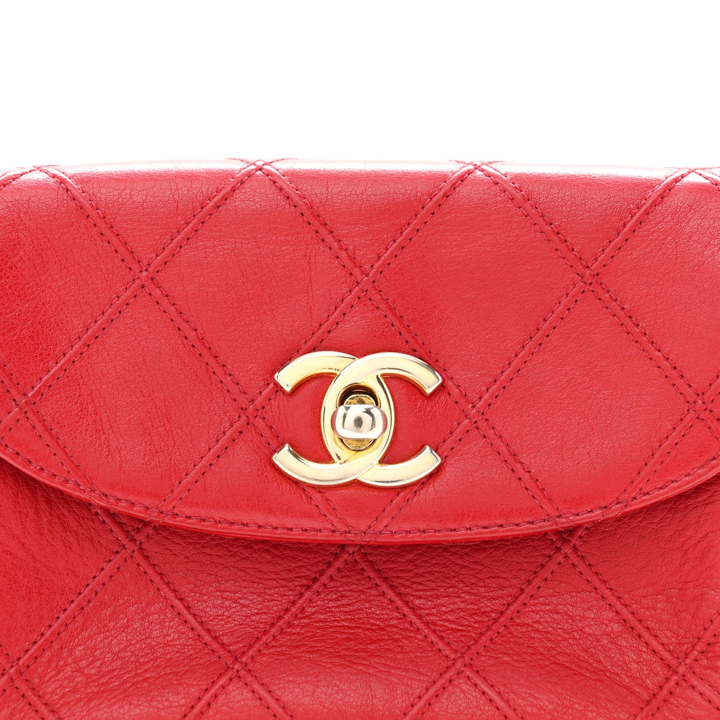 Lambskin Diamond Stitched Waist Chain Belt Flap Bag 75 30  Red