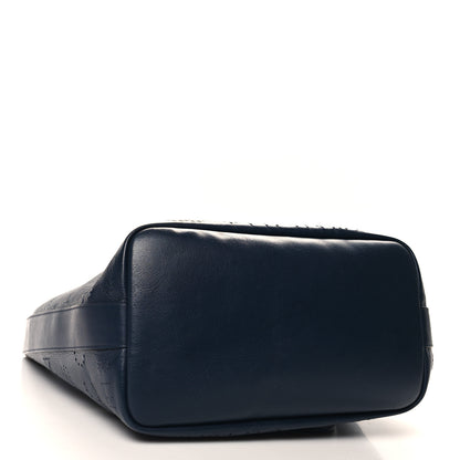 Chanel Calfskin Tweed Small Logo Eyelets Shopping Tote Navy Blue 5 of 12