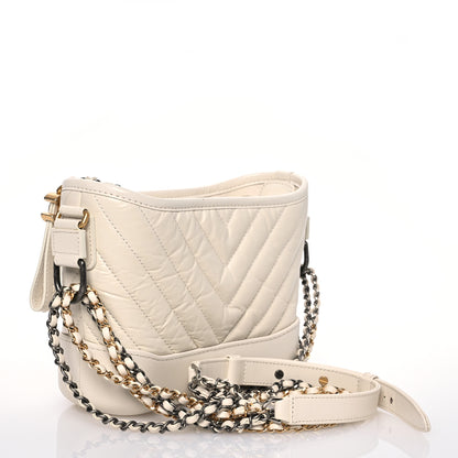 Chanel Aged Calfskin Chevron Quilted Small Gabrielle Hobo White 3 of 13