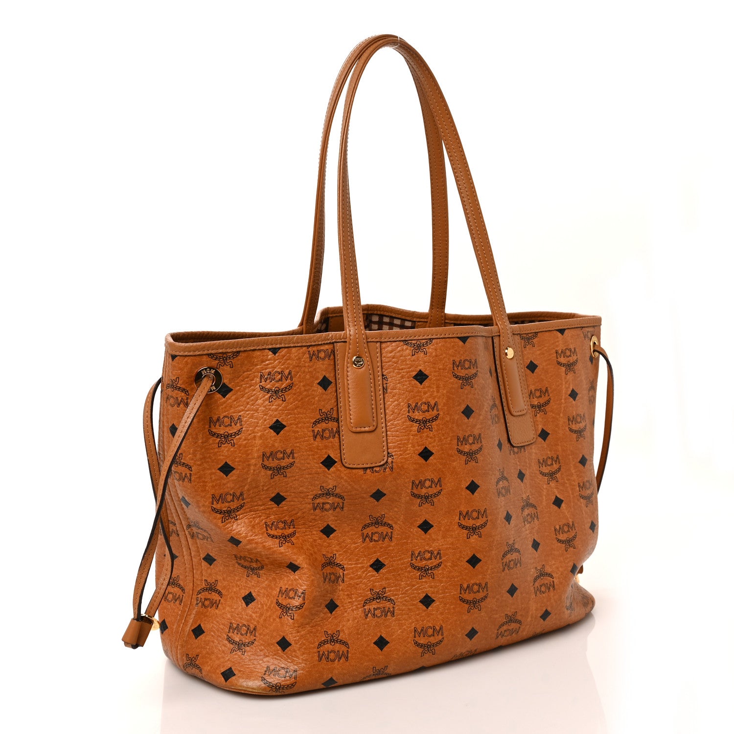 MCM Visetos Medium Liz Reversible Shopper Tote Cognac 3 of 15