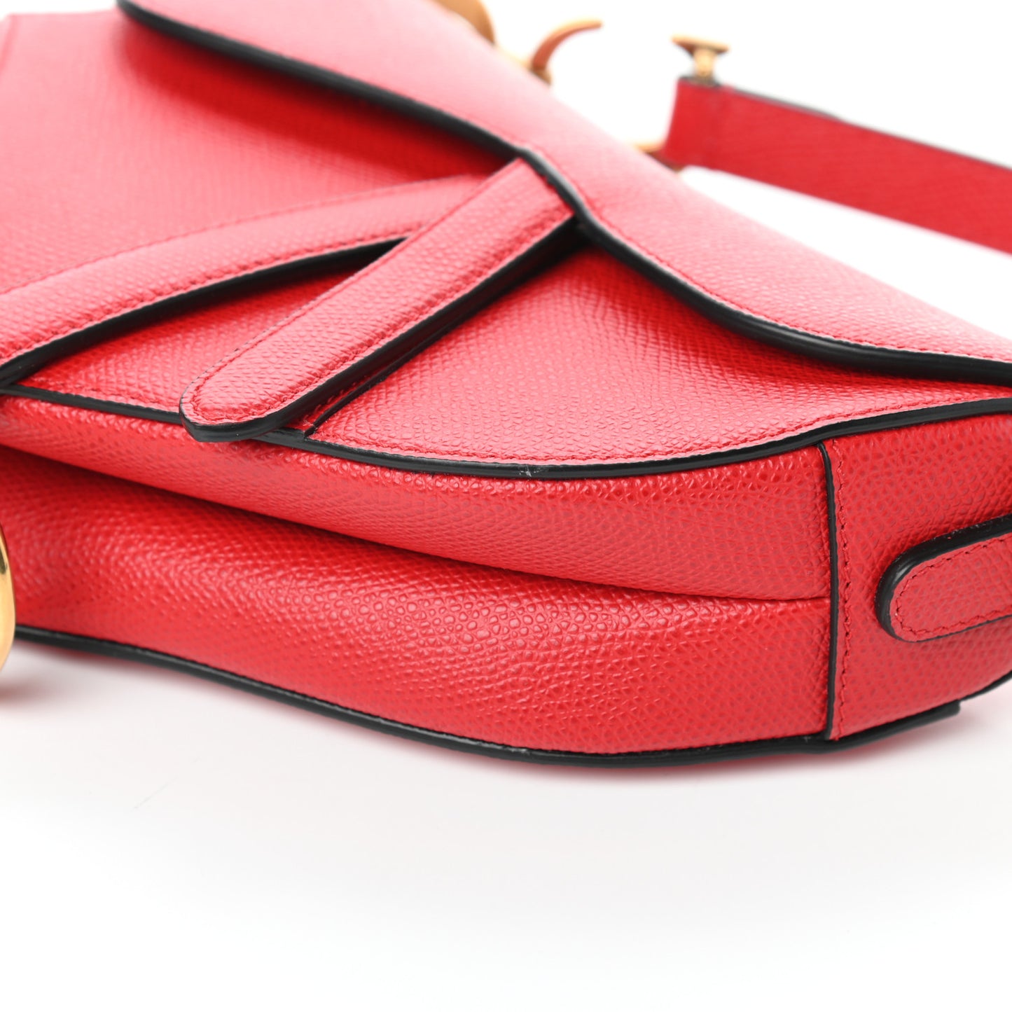 Grained Calfskin Mini Saddle Bag Red