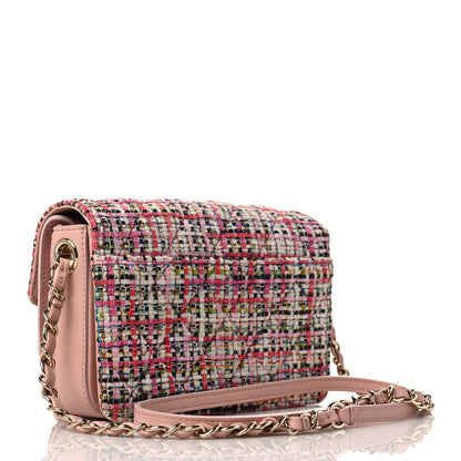 Chanel Tweed Calfskin Quilted CC Box Flap Pink Multicolor 3 of 10