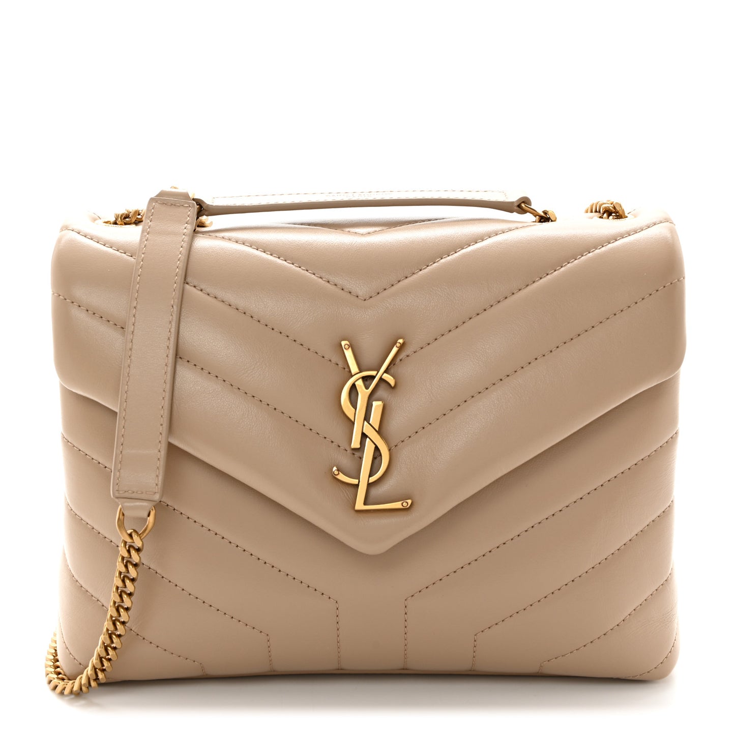 Calfskin Y Quilted Monogram Small Loulou Chain Satchel Dark Beige
