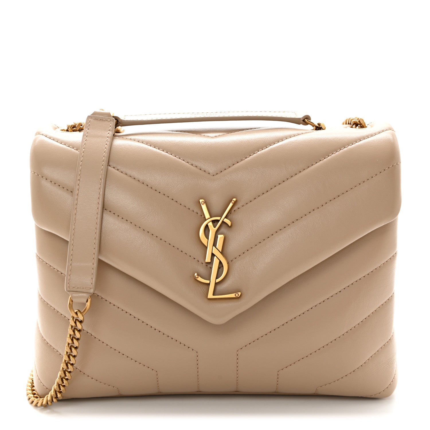 Saint Laurent Calfskin Y Quilted Monogram Small Loulou Chain Satchel Dark Beige 1 of 11