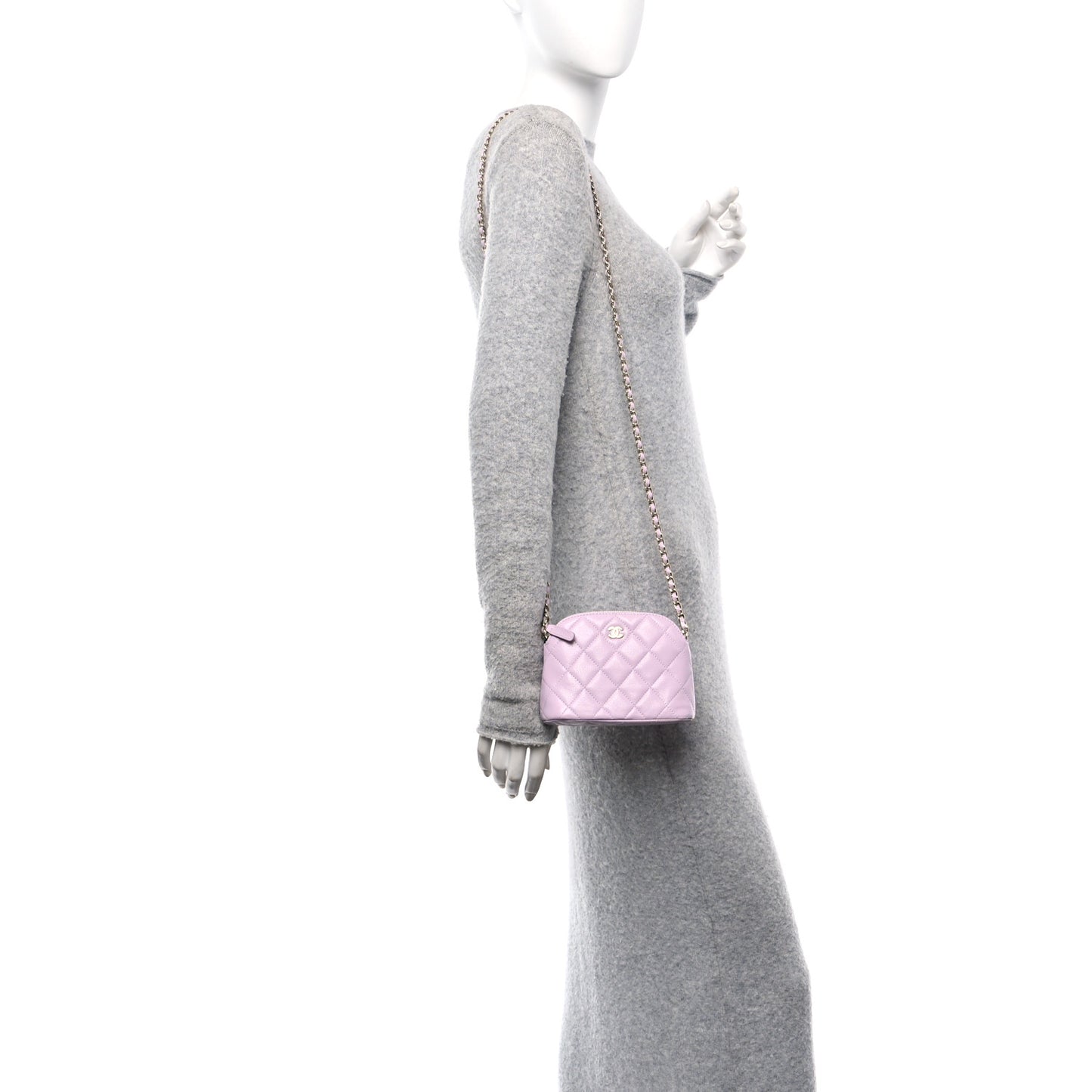 Caviar Quilted Clutch with Chain Light Purple