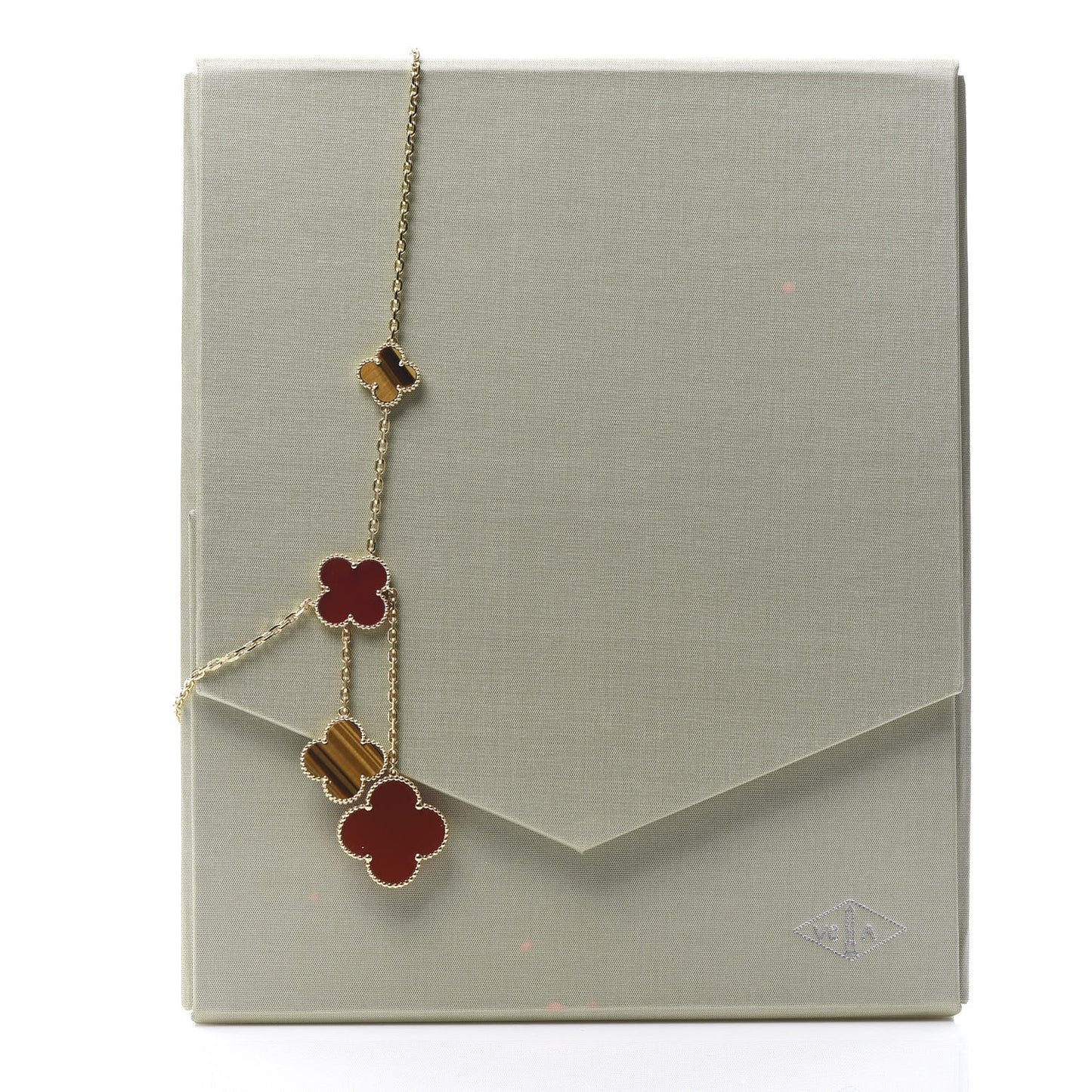 18K Yellow Gold Carnelian Tiger Eye 6 Motifs Magic Alhambra Necklace