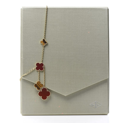 Van Cleef & Arpels 18K Yellow Gold Carnelian Tiger Eye 6 Motifs Magic Alhambra Necklace 7 of 7