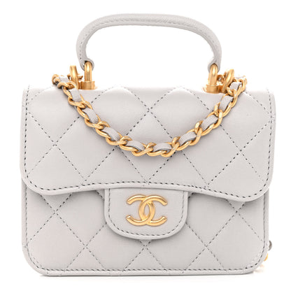 Chanel Lambskin Quilted Top Handle Flap Coin Purse With Chain Grey 1 of 11