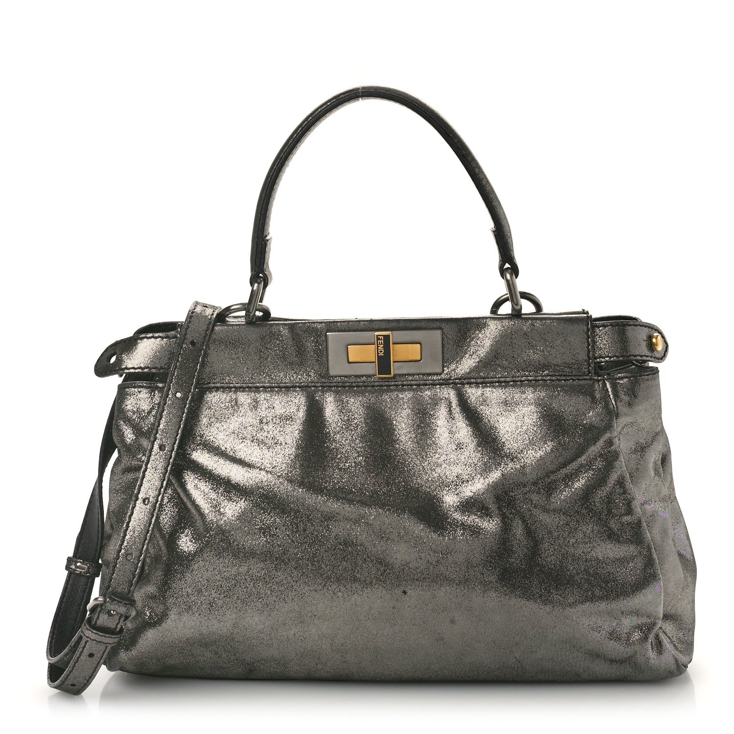 Fendi Metallic Fan Vitello Medium Peekaboo Iconic Satchel Silver 1 of 11