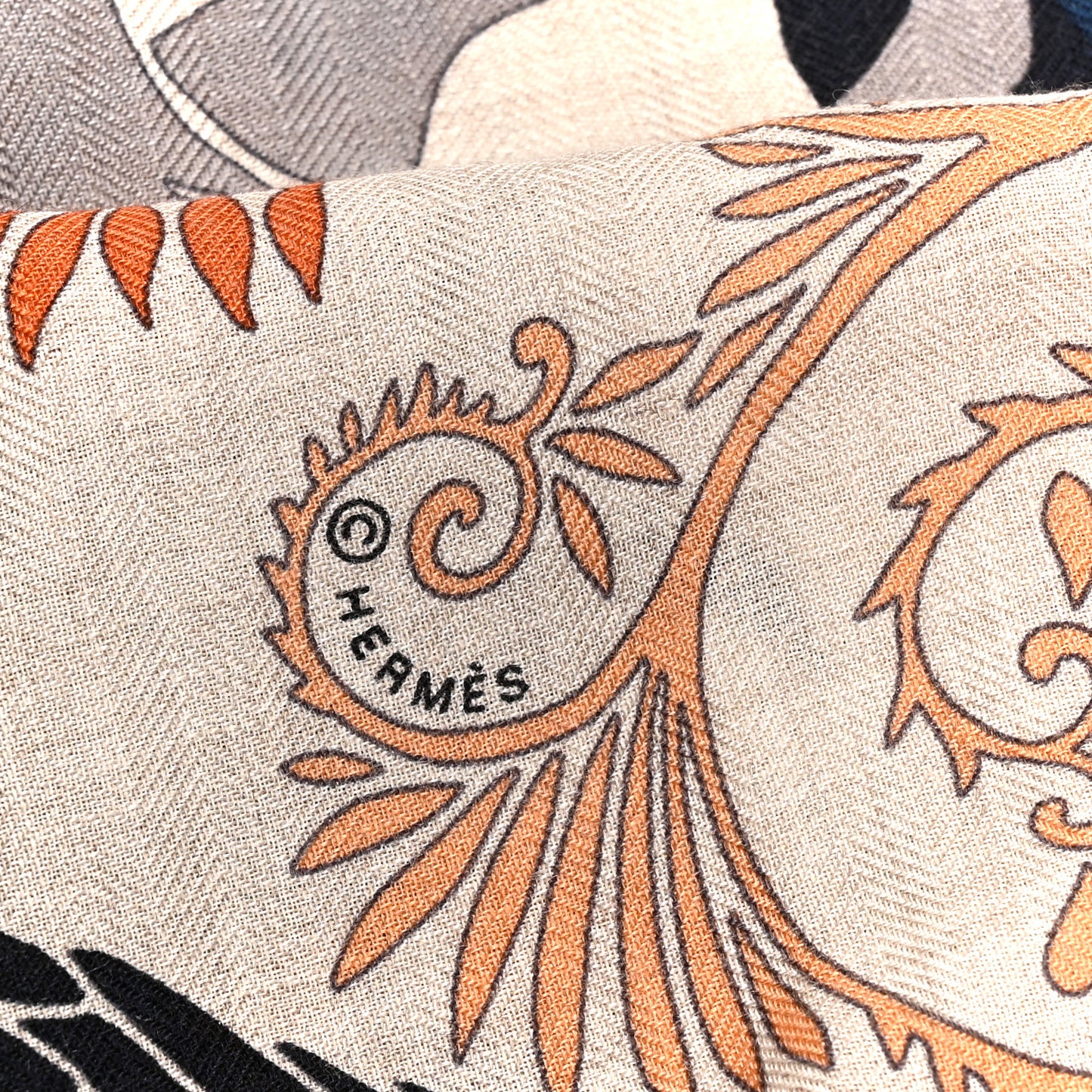Silk Sous Le Charme d'Orphee Double Face Scarf 140 Naturel Terracotta Marine