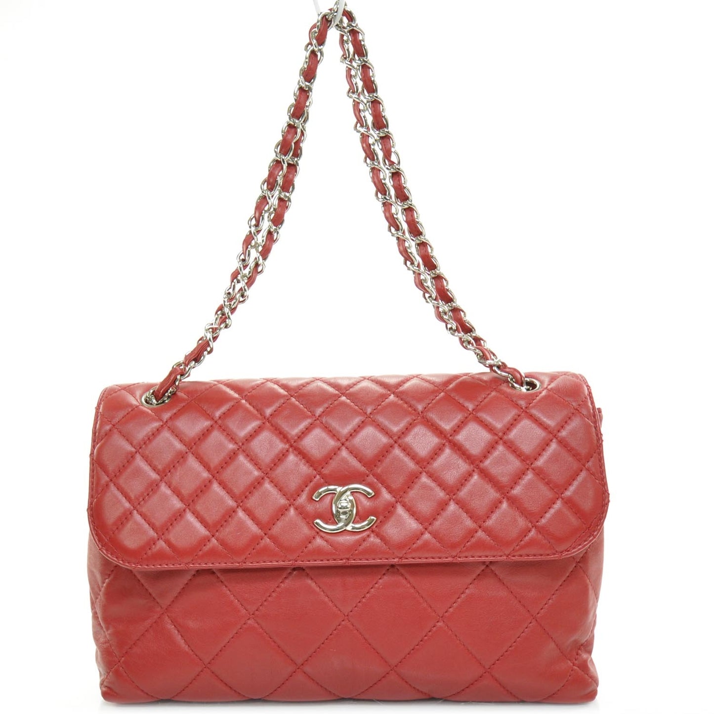 Leather Quilted In the Business Flap Bag Red