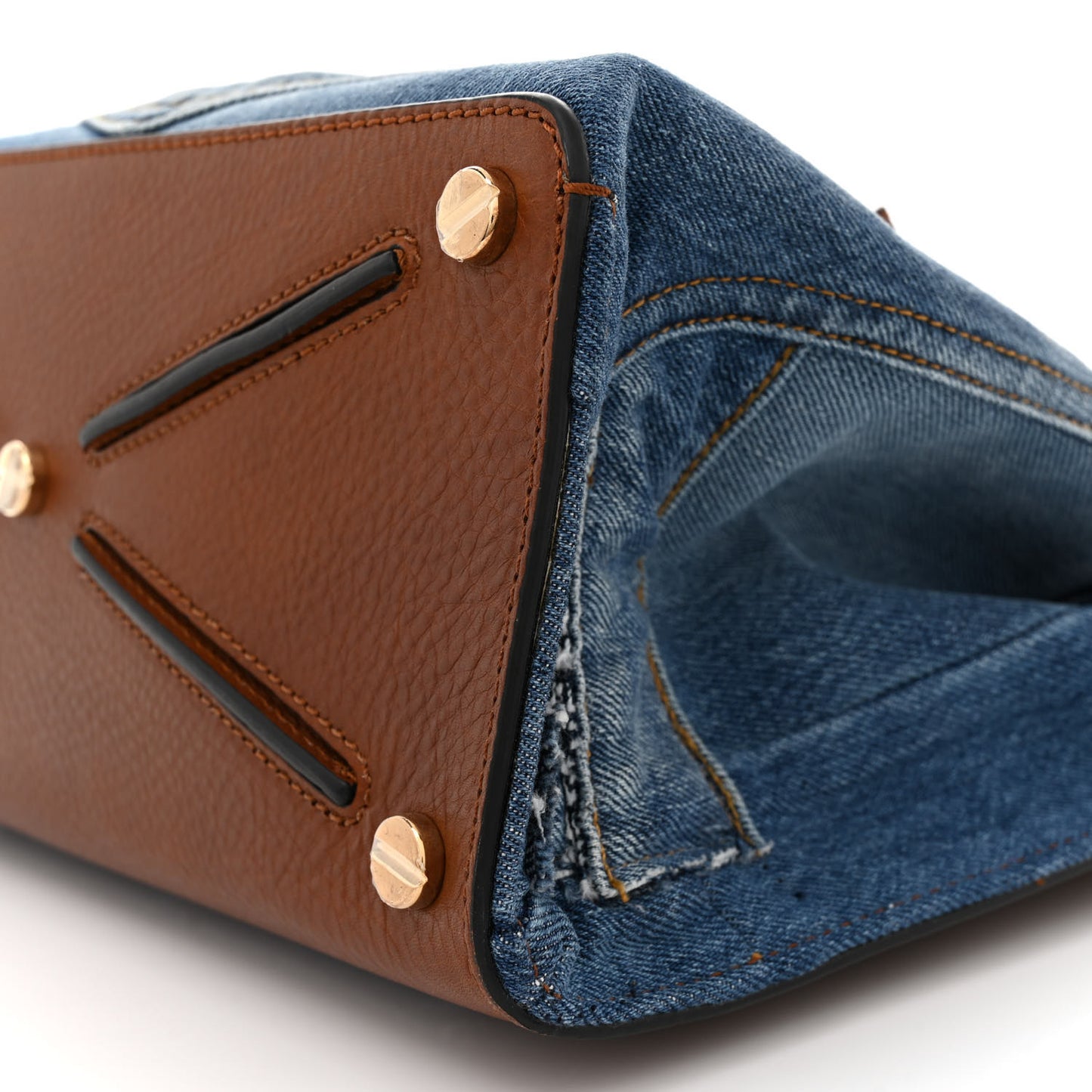 Calfskin Denim Rockstud Medium Joylock Satchel Blue