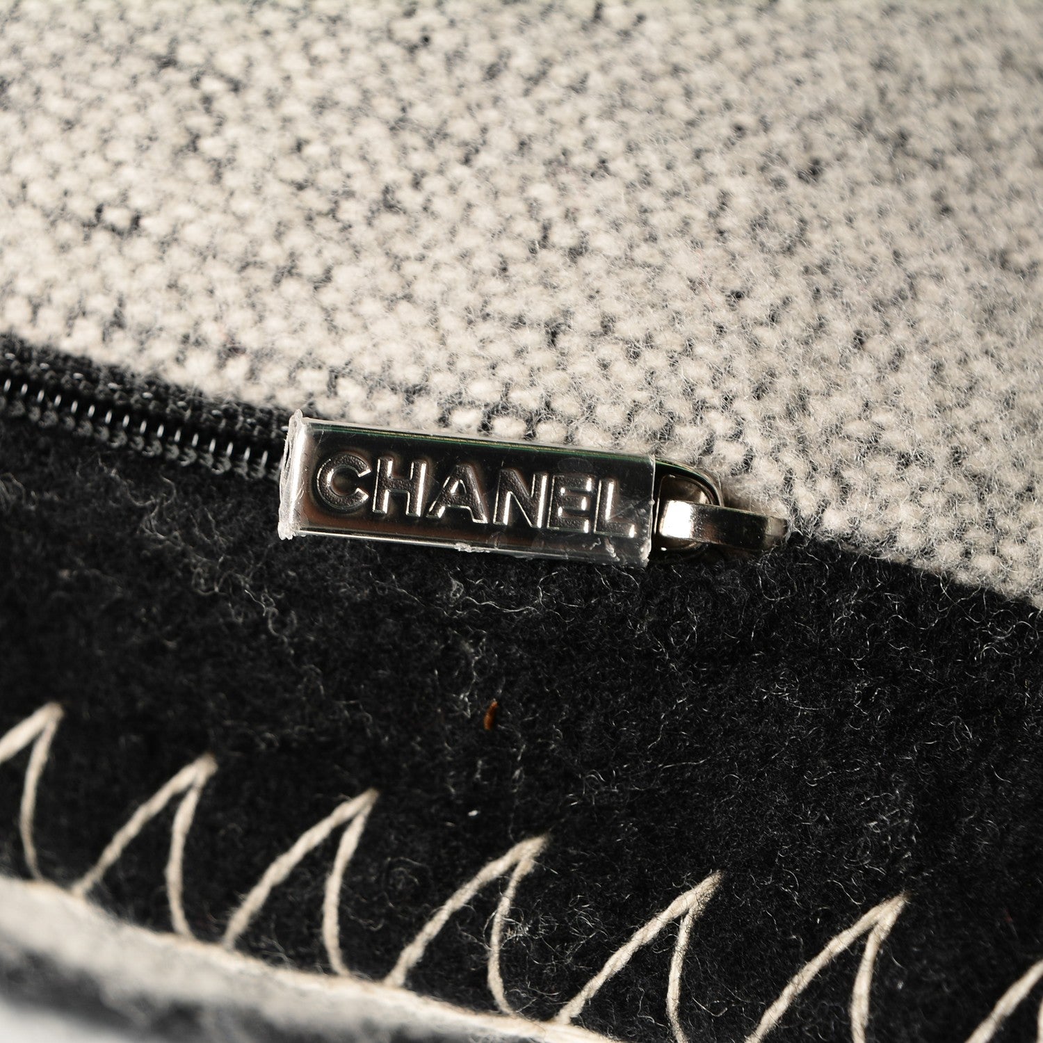 Chanel Merino Wool Cashmere CC Pillow Black Beige 4 of 4