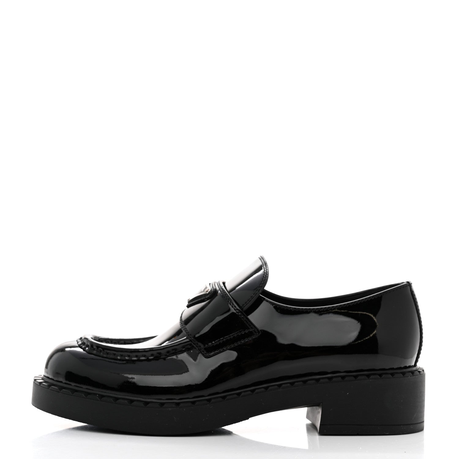 Prada Vernice Triangle 50mm Loafers 39 Black 1 of 8