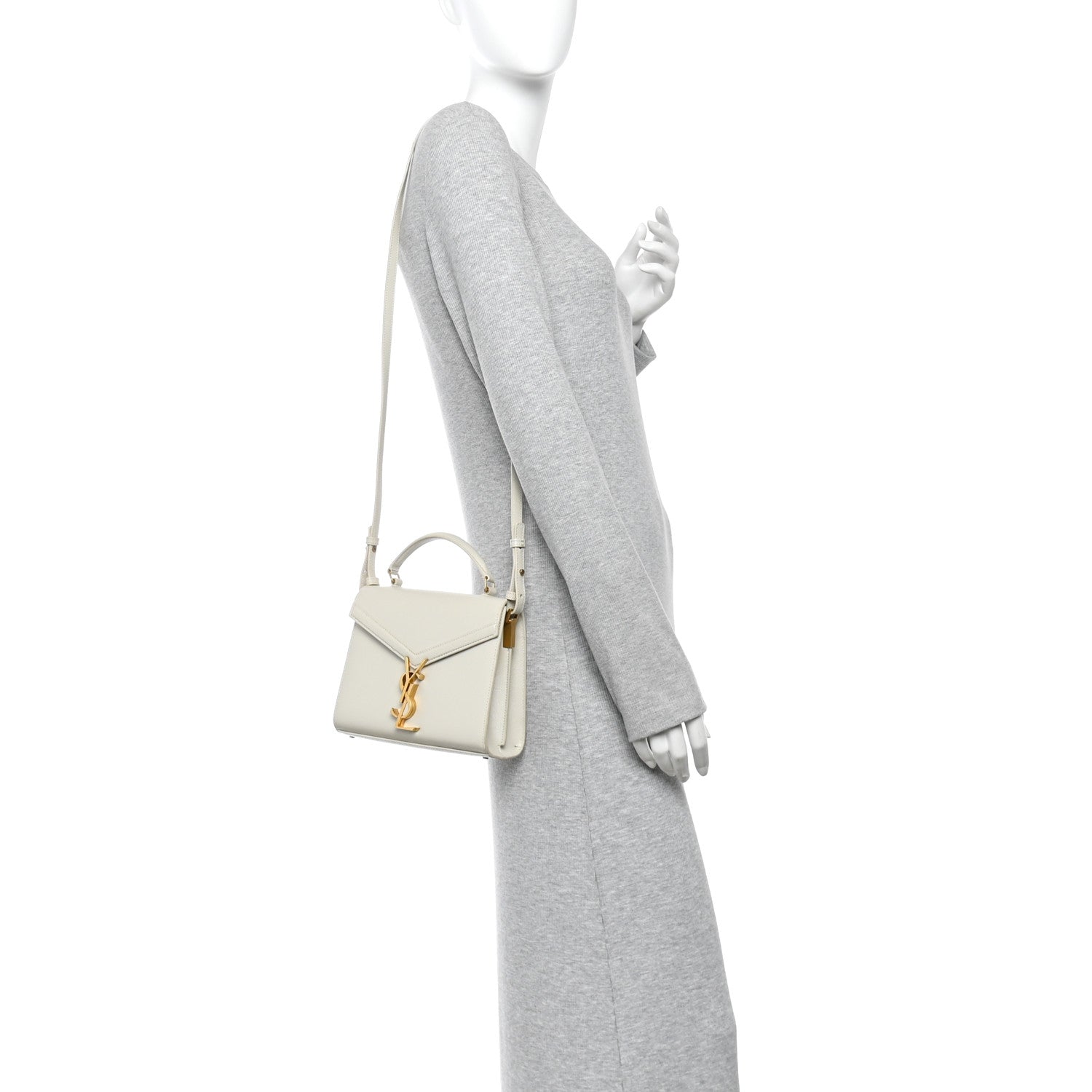 Saint Laurent Grain de Poudre Mini Classic Monogram Cassandra Top Handle Vintage White 2 of 9