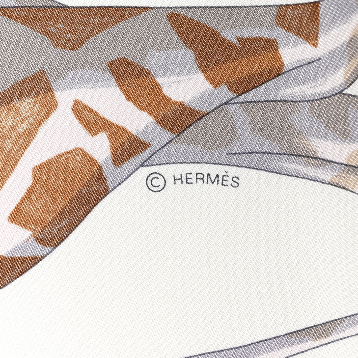 Silk Hermes Story Scarf 90 White Beige Multicolor